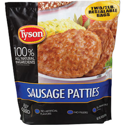 Sausage Tyson Precooked Patties 4lb - Sold by PACK