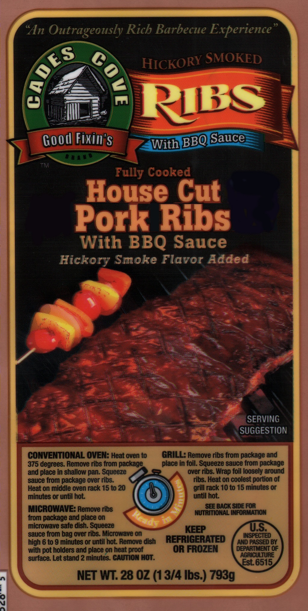 Pork Ribs Cooked W/Rich BBQ Sauce 28oz - Sold by EA