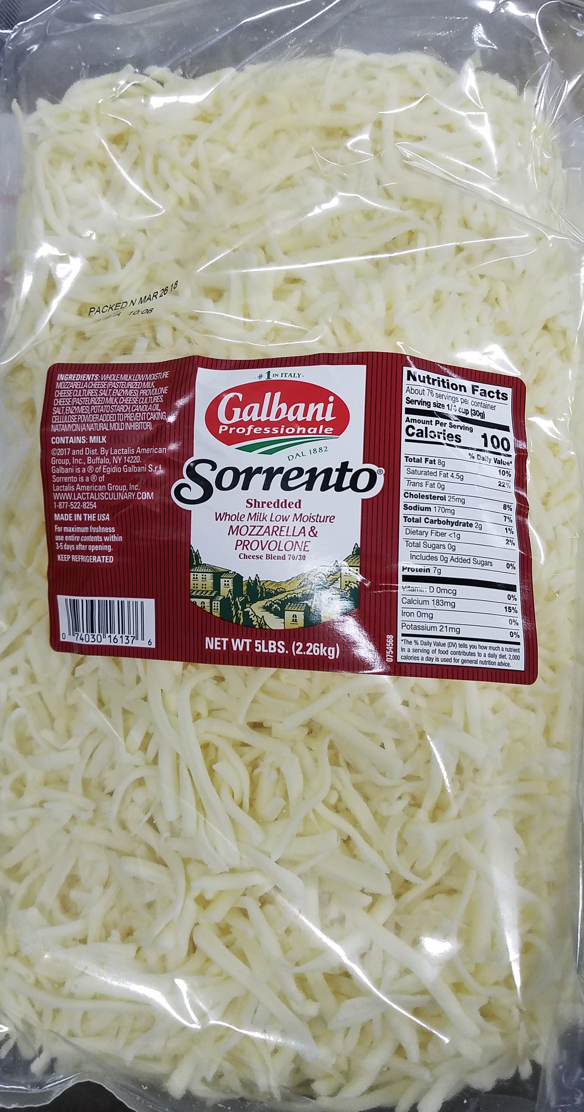 Cheese Shredded Mozzarella/Provolone 6/5lb Mozz70%/Prov30% - Sold by EA