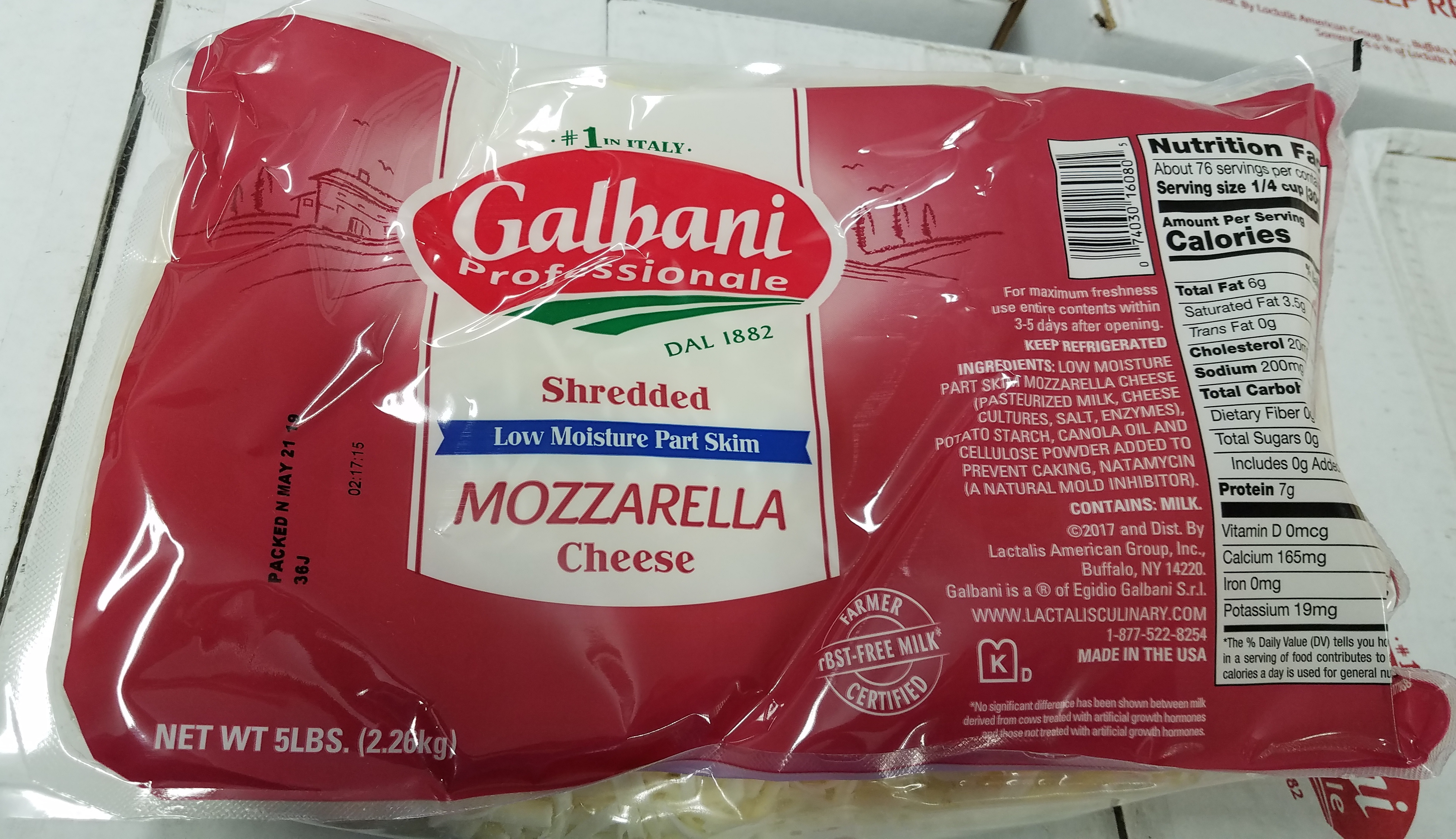 Cheese Shredded Mozzarella Pt Skim 6/5lb - Sold by EA