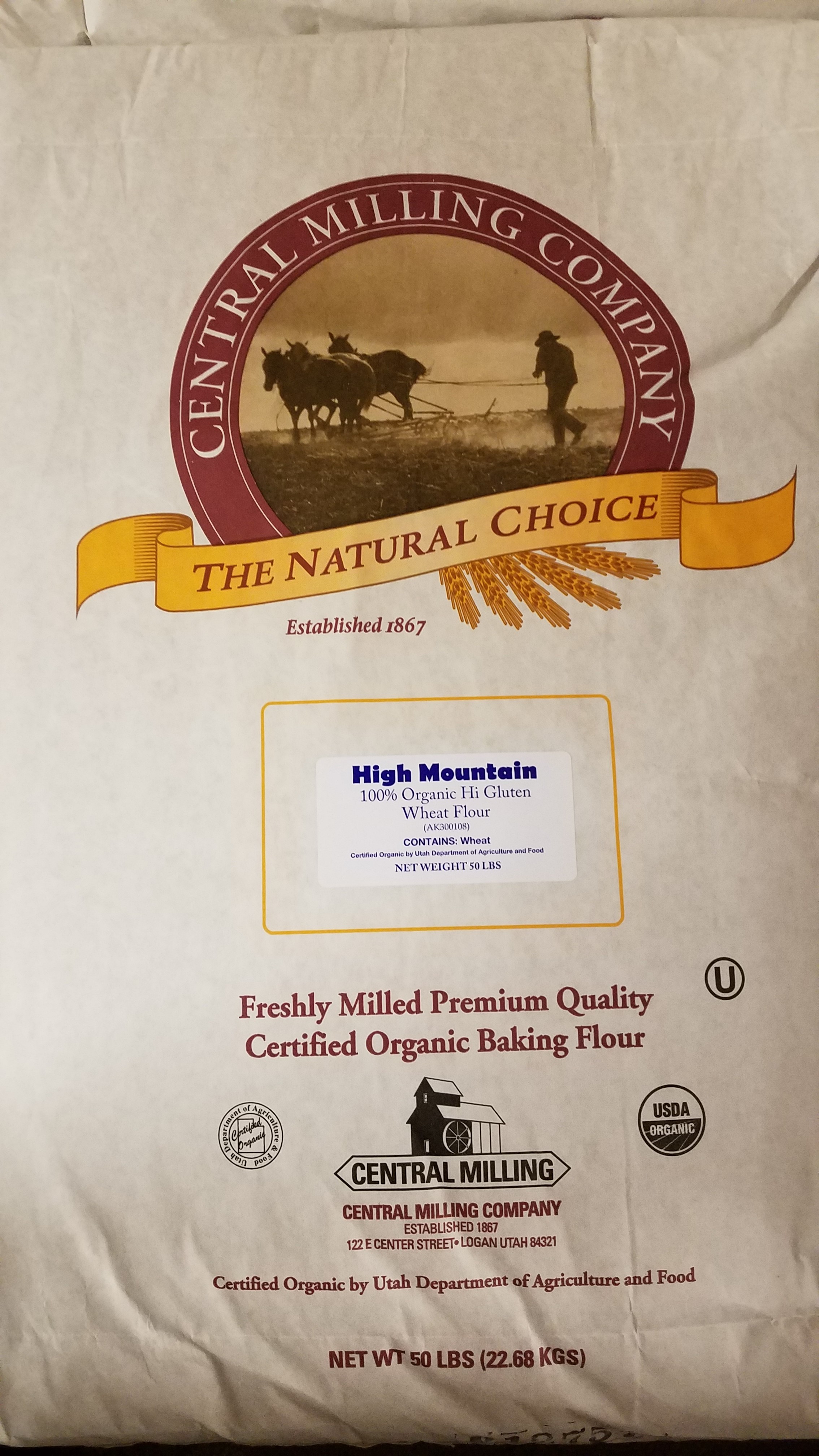 Flour Organic High Mountain High Gluten Wheat 50lb - Sold by PACK