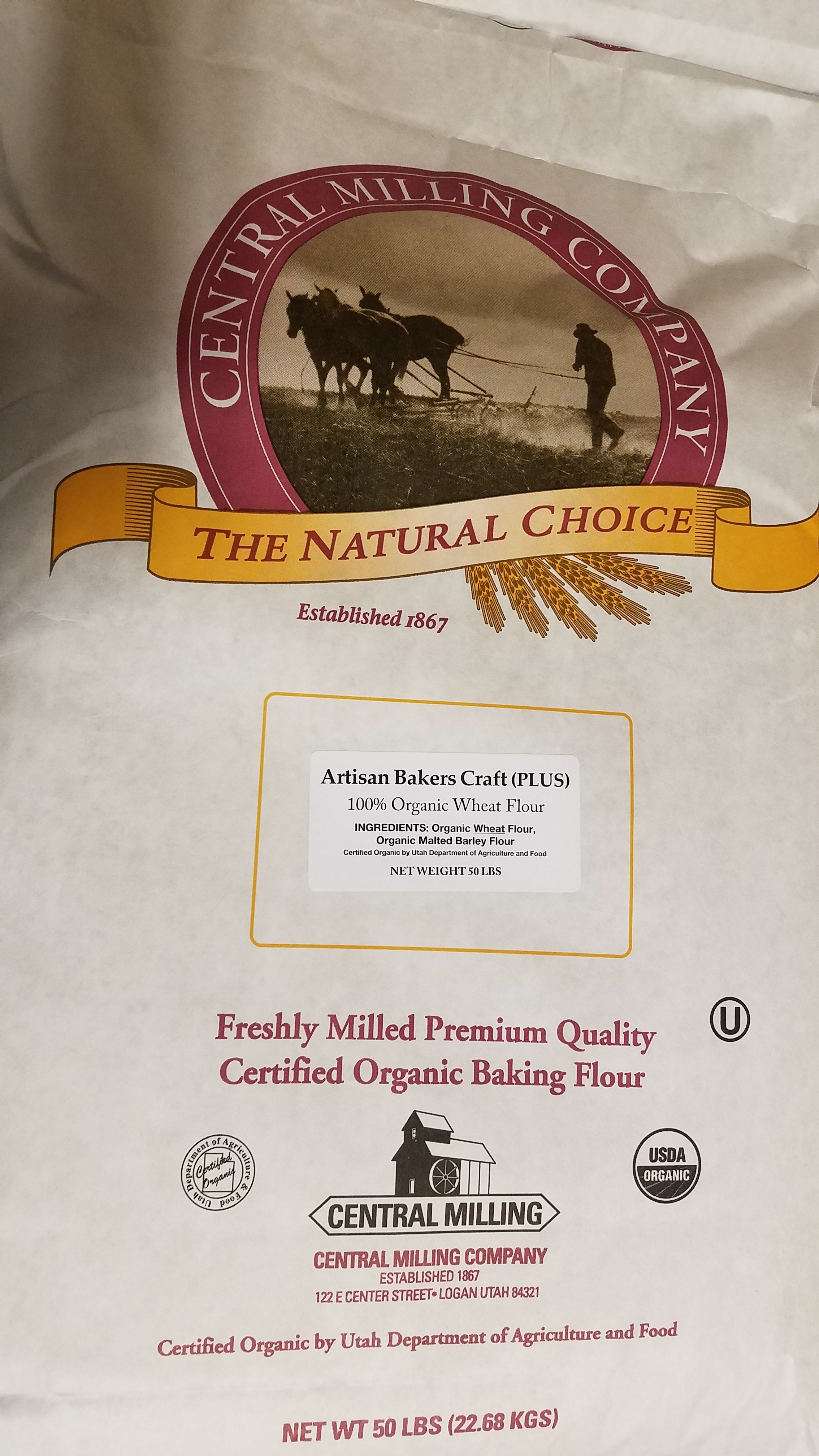 Flour Organic Artisan Bakers Craft PLUS Wheat Flour 50lb - Sold by PACK