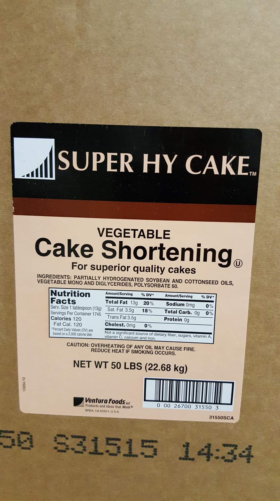 Shortening Cake 50lb - Sold by PACK - Click Image to Close