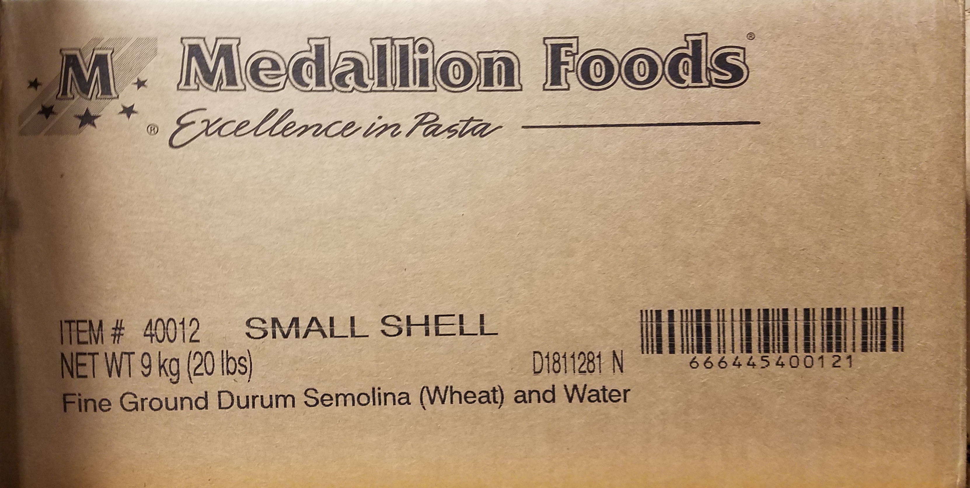 Pasta Small Shells 4/5lb - Sold by EA