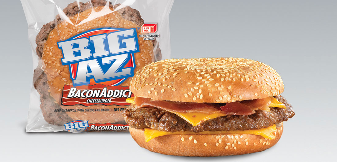 Sandwich Big AZ Bacon Adict Cheese Burger 8/9.35oz 1470 - Sold by PACK