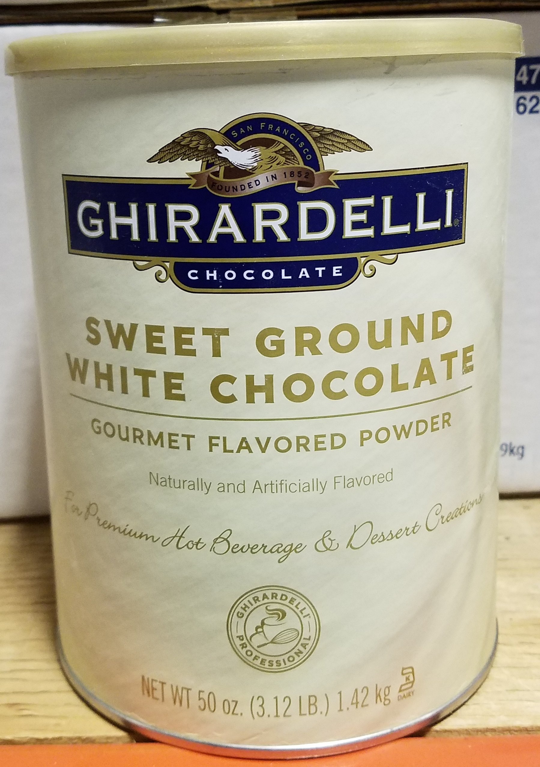 Ghirardelli Sweet Ground White Chocolate 6/3.12lb Tins - Sold by EA