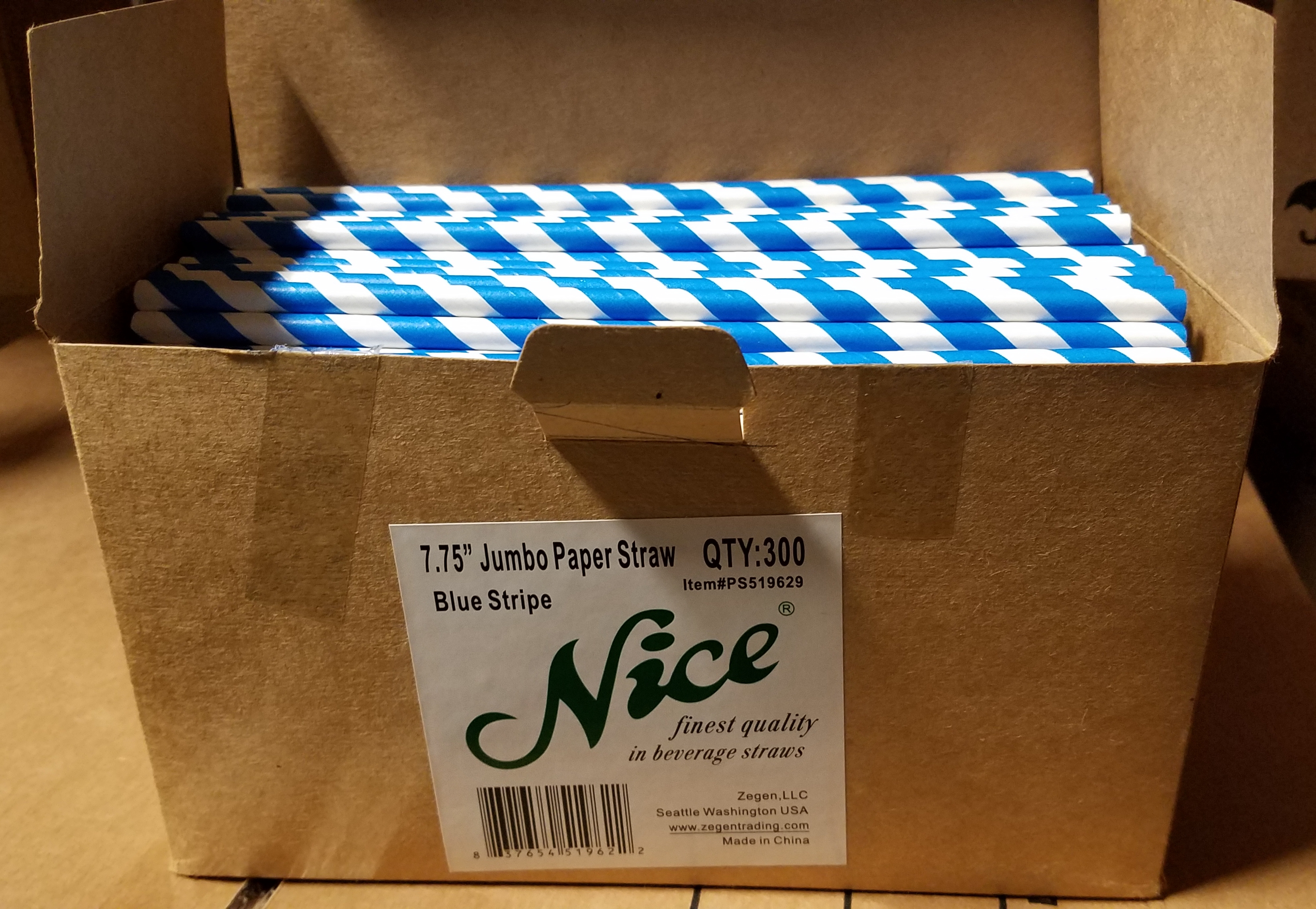 Straws Jumbo Paper 7.75in. Blue Stripe 8/300ct - Sold by EA - Click Image to Close