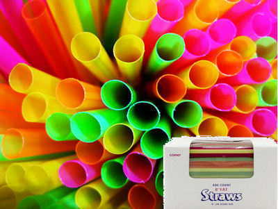 Straws 8in. Assorted Neon Fat 2400ct - Sold by PACK