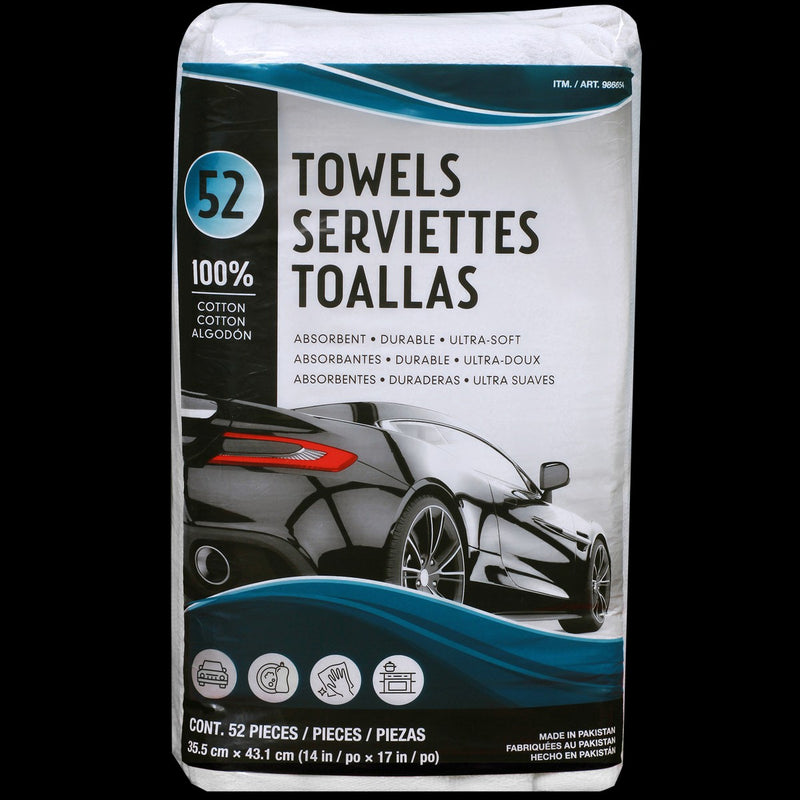 Unitex 100% Cotton Towels 14"L x 17"W White 52 ct