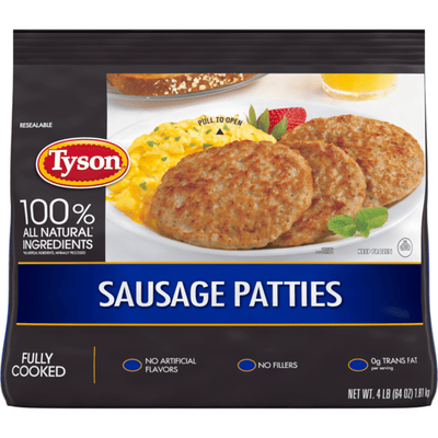 Sausage Tyson Precooked Patties 4lb