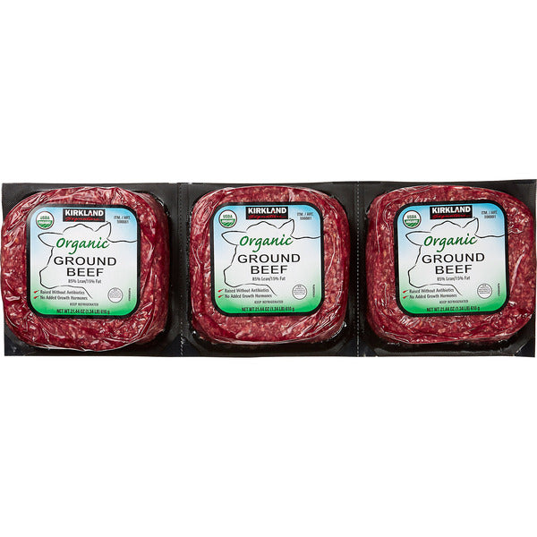 KS Organic Ground Beef 1.34lb 3ct