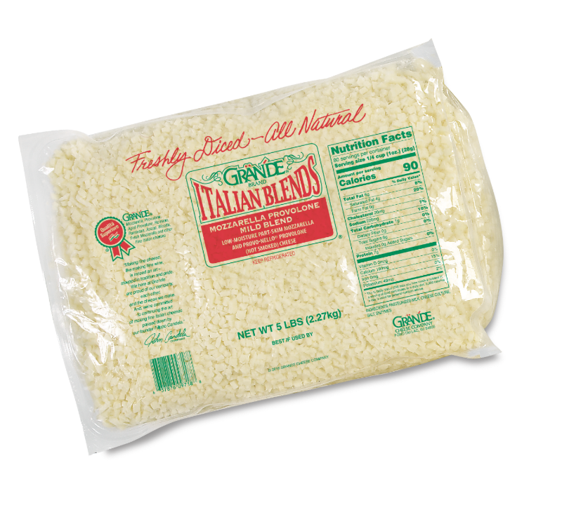 Grande Mozzarella Provolone Mild Blend Diced 6/5lbs