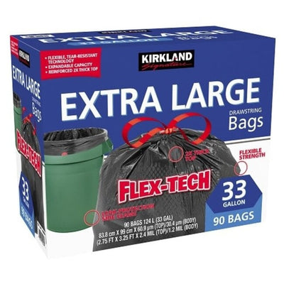 KS Extra Large Drawstring Trash Bags Black 33gal 90ct
