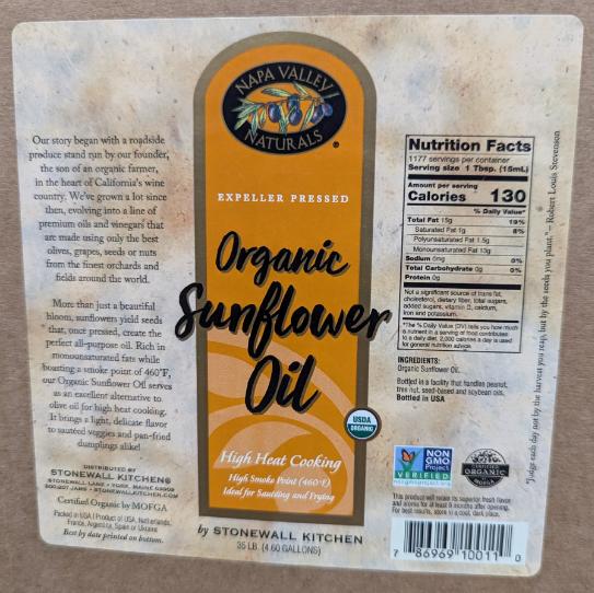 Oil Sunflower 95% Organic 35lb