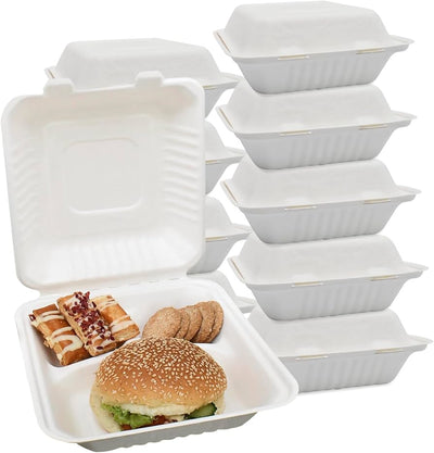 Paper 9in. 3-Compartment Hinged White 200ct