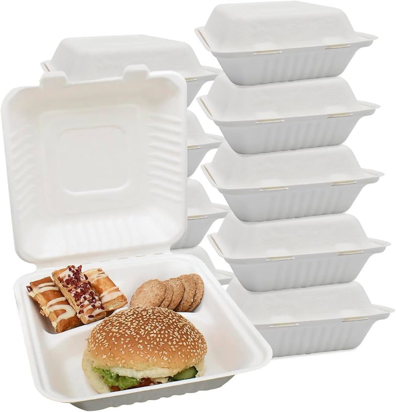 Paper 9in. 3-Compartment Hinged White 200ct