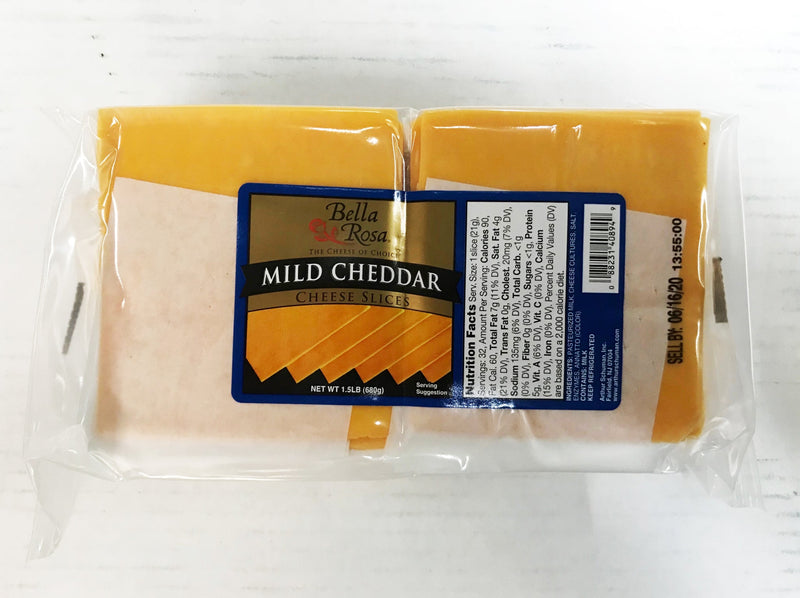 Cheese Sliced Mild Cheddar 8/1.5lb Bella Rosa
