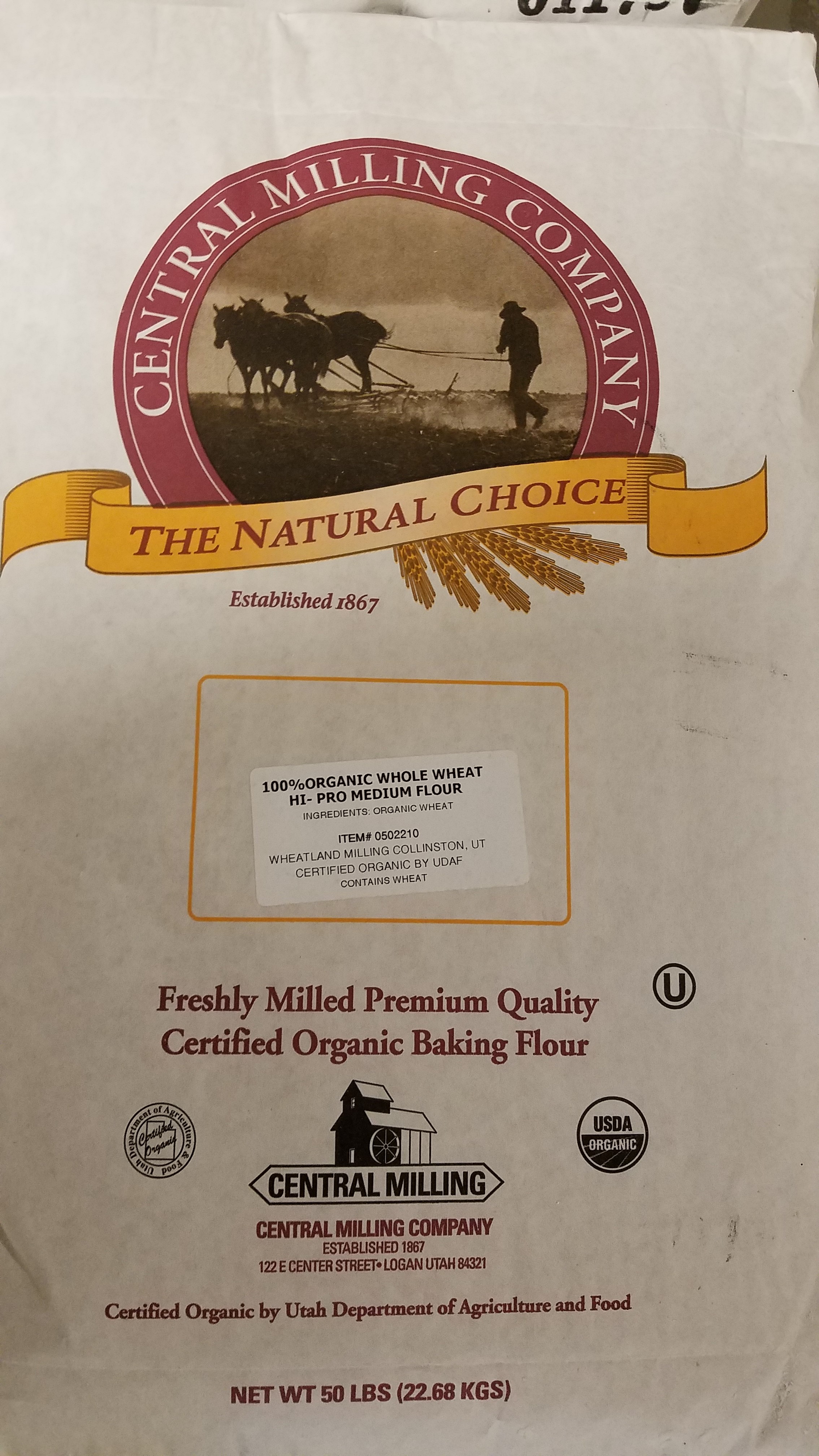Flour Organic Whole Wheat Hi Pro Medium Flour 50lb - Sold by PACK